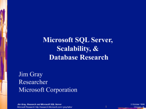 Microsoft SQL Server, Scalability, &amp; Database Research Jim Gray