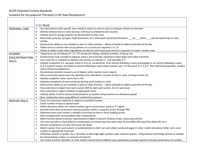 NCDPI Extended Content Standards 9 12 Math