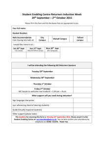Student Enabling Centre Returners Induction Week 29 September – 2 October 2015