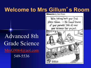 Advanced 8th Grade Science Welcome to Mrs Gillum
