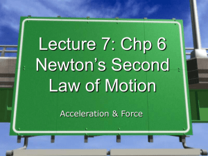 Lecture 7: Chp 6 Newton’s Second Law of Motion Acceleration &amp; Force