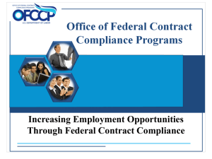 Increasing Employment Opportunities Through Federal Contract Compliance Slide 1 U.S. Department of Labor/OFCCP