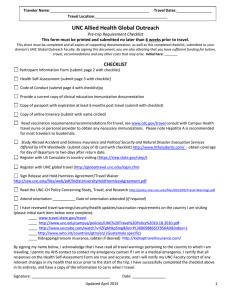 UNC Allied Health Global Outreach Pre-trip Requirement Checklist