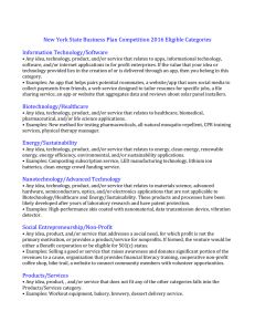 New York State Business Plan Competition 2016 Eligible Categories Information Technology/Software
