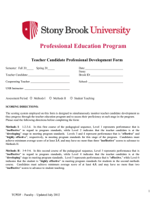 Professional Education Program  Teacher Candidate Professional Development Form