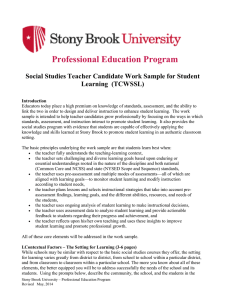 Professional Education Program  Social Studies Teacher Candidate Work Sample for Student