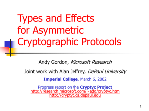 Types and Effects for Asymmetric Cryptographic Protocols Microsoft Research