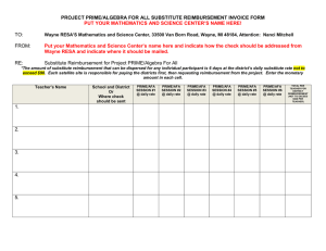 PROJECT PRIME/ALGEBRA FOR ALL SUBSTITUTE REIMBURSEMENT INVOICE FORM  TO: