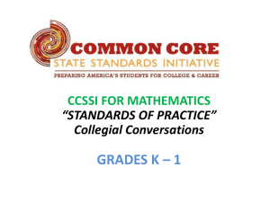 GRADES K – 1 CCSSI FOR MATHEMATICS “STANDARDS OF PRACTICE” Collegial Conversations