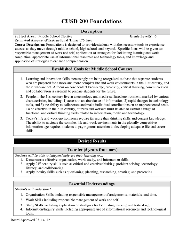 CUSD 200 Foundations Description