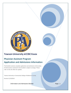 Towson University ●CCBC Essex  Physician Assistant Program Application and Admissions Information