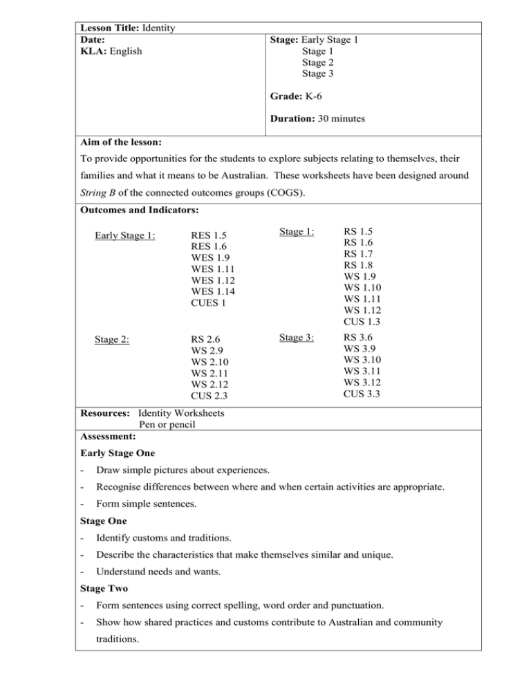 lesson title date stage kla