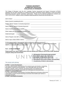 TOWSON UNIVERSITY ELEMENTARY EDUCATION EVALUATION OF INTERNSHIP