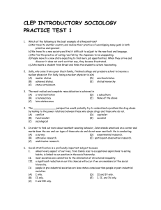 CLEP INTRODUCTORY SOCIOLOGY PRACTICE TEST 1