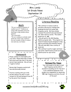 Mrs. Lendy 1st Grade News September 14 Literacy/Reading