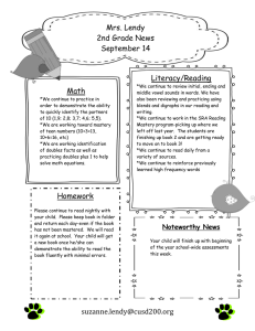 Mrs. Lendy 2nd Grade News September 14 Literacy/Reading