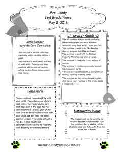 Literacy/Reading Mrs. Lendy 2nd Grade News May 2, 2016