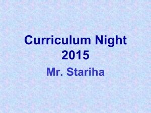 Curriculum Night 2015 Mr. Stariha