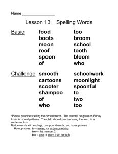 Lesson 13    Spelling Words  smooth food