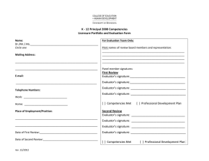 K - 12 Principal 2008 Competencies Licensure Portfolio and Evaluation Form