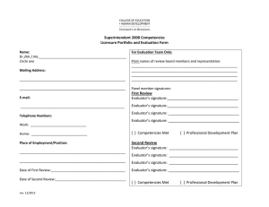 Superintendent 2008 Competencies Licensure Portfolio and Evaluation Form