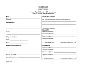 Director of Special Education 2008 Competencies Licensure Portfolio and Evaluation Form