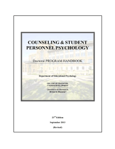 COUNSELING &amp; STUDENT PERSONNEL PSYCHOLOGY Doctoral PROGRAM HANDBOOK