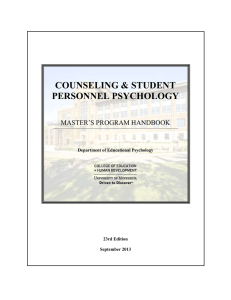 COUNSELING &amp; STUDENT PERSONNEL PSYCHOLOGY MASTER’S PROGRAM HANDBOOK