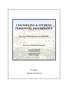 COUNSELING &amp; STUDENT PERSONNEL PSYCHOLOGY Doctoral PROGRAM HANDBOOK