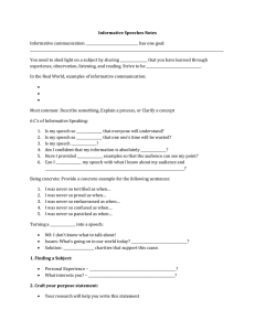 Informative Speeches Notes Informative communication _______________________________ has one goal: __________________________________________________________________________________________________________________