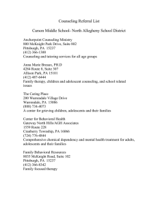 Counseling Referral List  Carson Middle School- North Allegheny School District