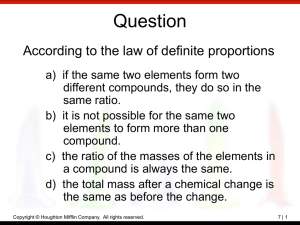 Question According to the law of definite proportions