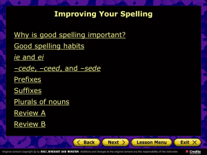 Improving Your Spelling Why is good spelling important? Good spelling habits Prefixes