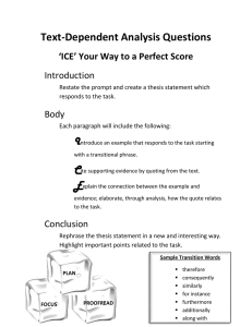 Text-Dependent Analysis Questions ‘ICE’ Your Way to a Perfect Score Introduction Body