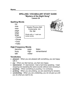 Name SPELLING / VOCABULARY STUDY GUIDE “Mystery of the Night Song”