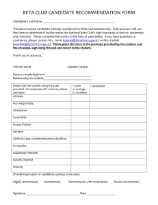 BETA CLUB CANDIDATE RECOMMENDATION FORM