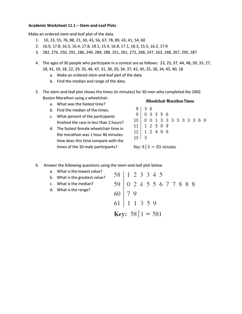 Academic Worksheet 221.21 – Stem-and-Leaf Plots Pertaining To Stem And Leaf Plot Worksheet