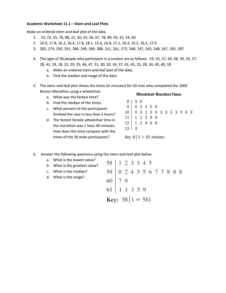 Academic Worksheet 24.24 – Stem-and-Leaf Plots Intended For Stem And Leaf Plots Worksheet