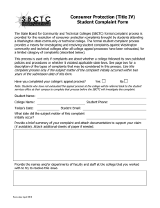 Consumer Protection (Title IV) Student Complaint Form