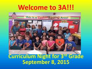 Welcome to 3A!!! Curriculum Night for 3 Grade September 8, 2015