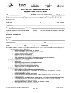 WORK-BASED LEARNING EXPERIENCE RESPONSIBILITY AGREEMENT
