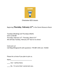 Thursday Chestatee GED classes