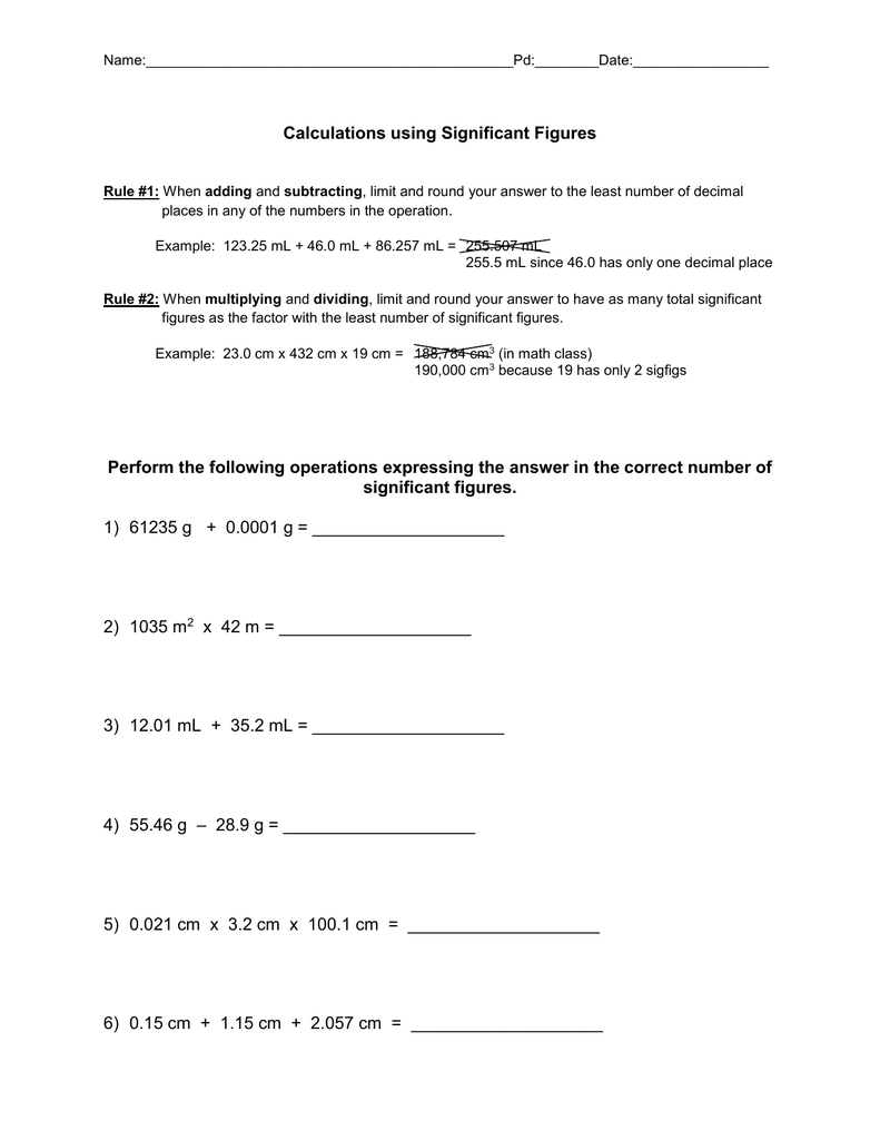 Calculations Using Significant Figures