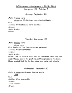 2C Homework Assignments  2015 – 2016 Monday:  September 28