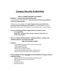 Campus Security Authorities Who Is A CAMPUS SECURITY AUTHORITY?