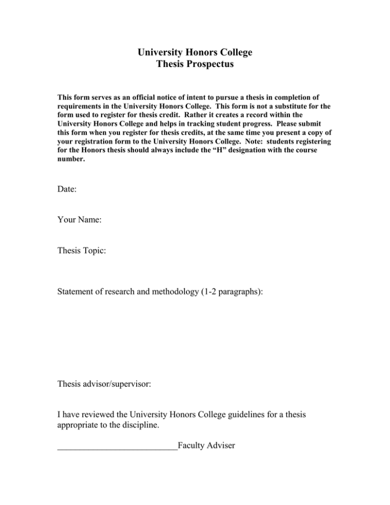 honors thesis prospectus example