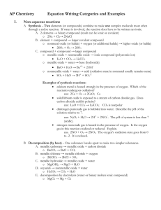 AP Chemistry Equation Writing Categories and Examples I. Non-aqueous reactions