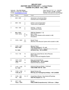 BIOLOGY &amp;241 – Lecture Portion ANATOMY AND PHYSIOLOGY I