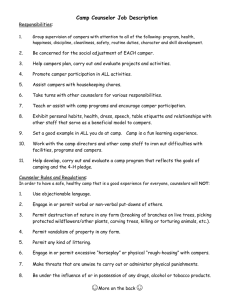 Camp Counselor Job Description  Responsibilities: