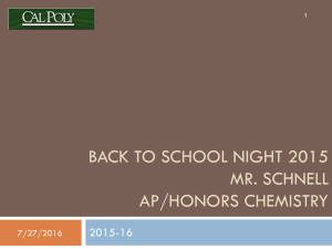 BACK TO SCHOOL NIGHT 2015 MR. SCHNELL AP/HONORS CHEMISTRY 2015-16